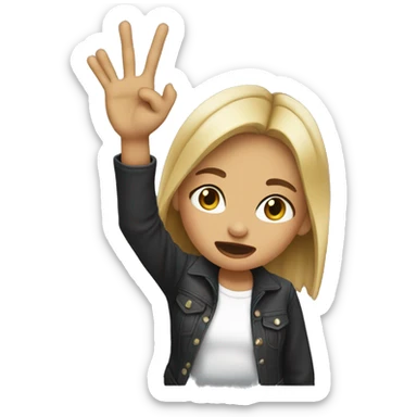 Girl making “rock” sign with one hand and her tongue is out, one eye closed  sticker