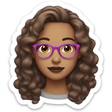 women with wavy brown hair, pink lips, light skin, light purple glasses, hazel eyes sticker