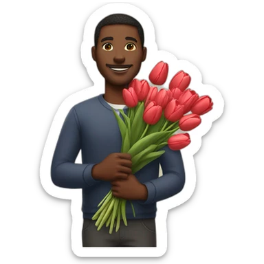 Black man with a huge bouquet of tulips in his arms sticker