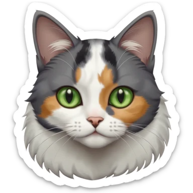 3 different coloured small cats including a dark grey and white, and a patchy calico with hazel eyes and a completely solid dark grey with green eyes and only white paws sticker