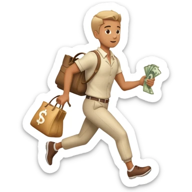 Man in costume, holding a bag money, side view, male, running away sticker