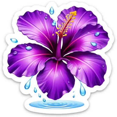 Shiny purple hibiscus water splash  sticker