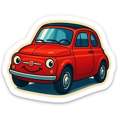 Make the Fiat 500 car red, add a smiling face to the car, keep the background transparent. sticker