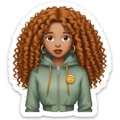 SZA with her iconic curly hair and stylish outfit sticker