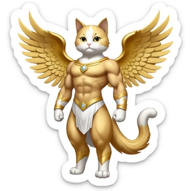 Golden Divine god angel Omni Black and white Super muscular Buff sigma Gigachad cat full body tuxedo colored  sticker