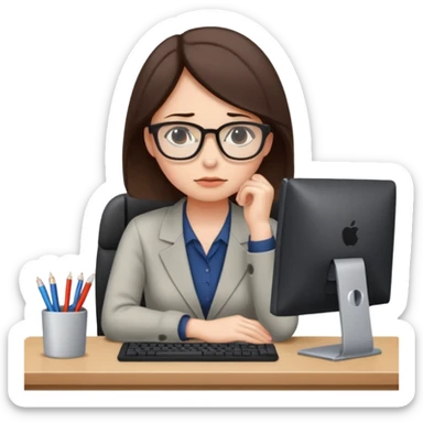 female office worker sad face on computer sticker