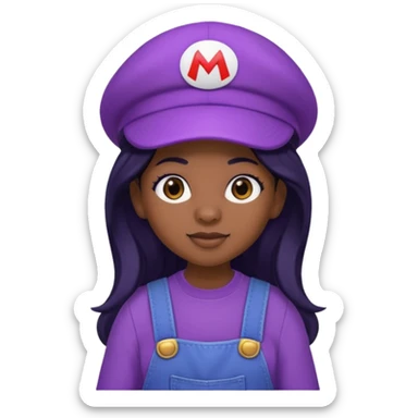 purple mario black girl with black long hair sticker