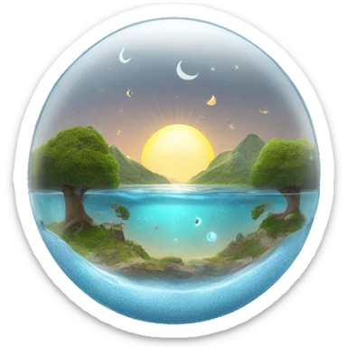water and land like inside a semi-circular glass dome with the sun and moon at the top sticker