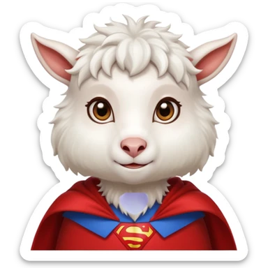 white female goat wearing a read cape like superman sticker