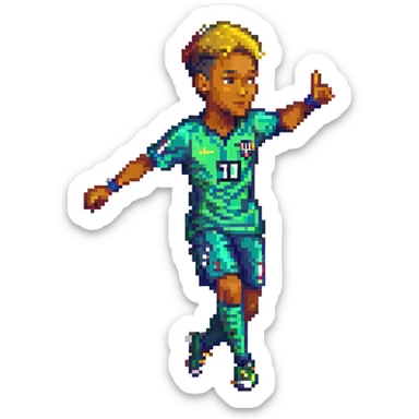 Neymar, famous Brazilian footballer, dynamic pose, pixel art style sticker