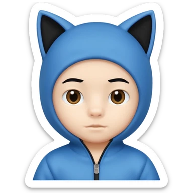 little kid boy with blue cat suit. black hair sticker