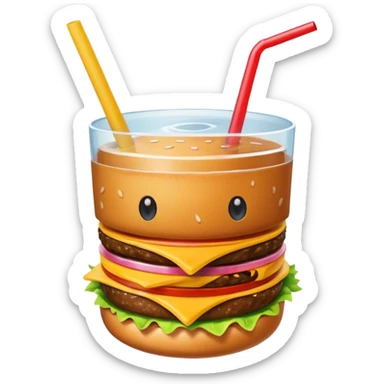 i want a Cheeseburger and Fries with a angle to 15–20° gentle bird’s-eye angle with a cold drink with ice cube with straw with some fries thicker like McDonald's french fries sticker