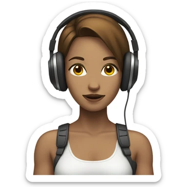Pale muscular women with headphones and brown hair  sticker