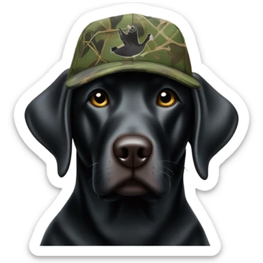 Black Labrador retriever duck hunting, in a camo hat ￼ sticker