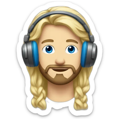 man,blonde,blue eyes,long hair,beard, headphones,hearts sticker