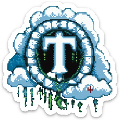 a custom emoji that combines the π (pi) math symbol, binary code, and a magical cloud or digital mist emerging from it. sticker