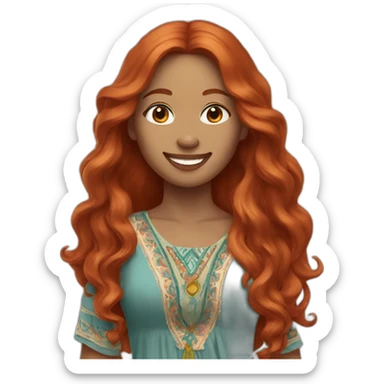 long hair redhead woman, smiling, wearing boho dress sticker