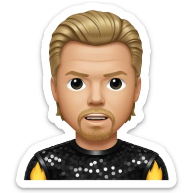 James Hetfield with dark blonde hair, black sequin outfit  sticker