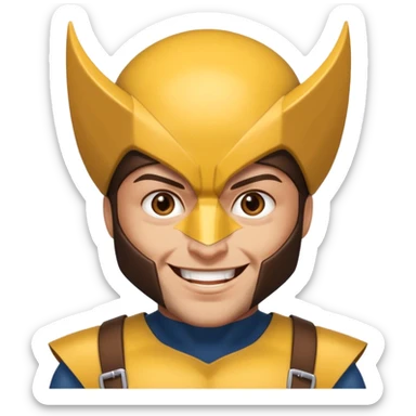 Make a person with brown eyes wearing a wolverine costume and laughing sticker