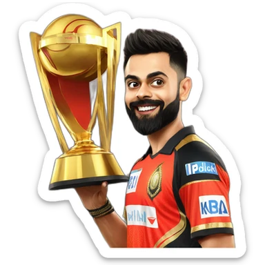 virat kholi in rcb jersy with ipl cup  sticker