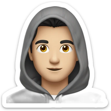 young white guy with black straight hair and silver eyes, with a grey hoodie on sticker