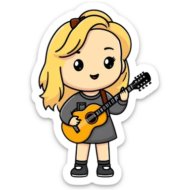 Cute cartoon blonde singer with guitar, inspired by Sabrina Carpenter sticker