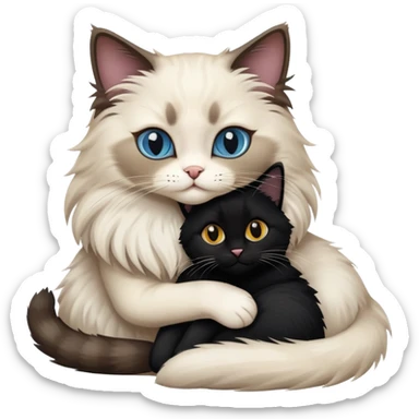 A ragdoll cat hugging a black cat  sticker