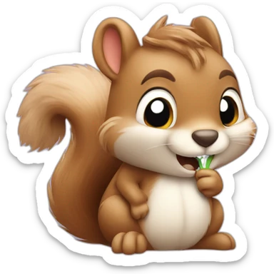 Fluffy little squirrel sleepily brushing his teeth. sticker