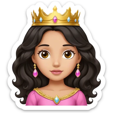 Very very tanned princess, with long black wavy hair and crown and an pink princess outfit with a cute pose sticker