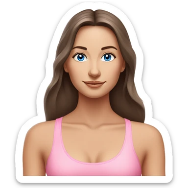 Brunette long hair and blue eyes yoga beautiful girl in light pink pink pink clothes sitting on a yoga mat sticker