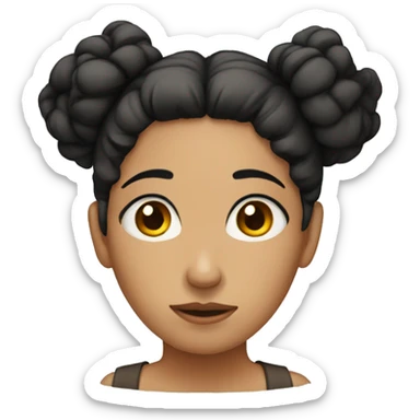 very sad woman with hair with bun and black hair and brown eyes sticker