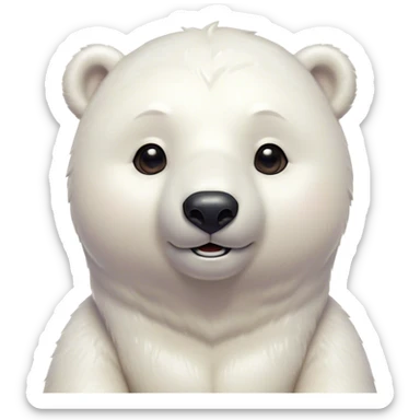 Cinematic Cute Polar Bear Portrait Emoji, Head tilted playfully and inquisitively, with a glossy, plush coat accented by a gentle, blushing muzzle and round, sparkling eyes, Simplified yet irresistibly adorable features, highly detailed, glowing with a warm, friendly polar glow, high shine, affectionate and lively, stylized with a touch of endearing charm, soft glowing outline, capturing the essence of a mischievous yet loving polar cub that feels like it could tumble out of the screen into your arms! sticker