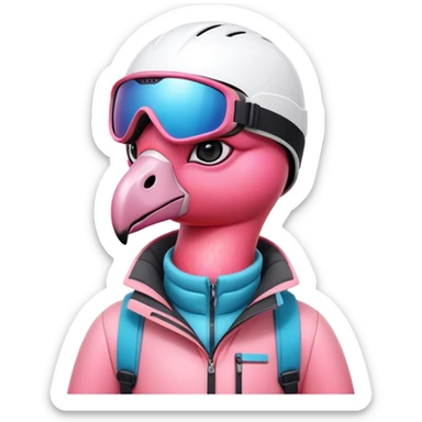 A female Skiing Flamingo with ski helmet, ski goggles , ski and ski boots sticker