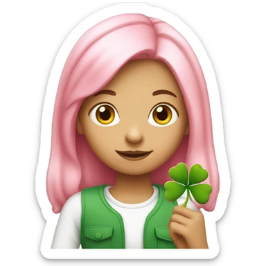 a pink-haired girl holding clover sticker