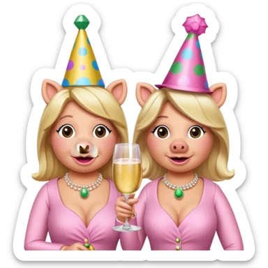 miss piggy and friend pink champagne cheers  sticker