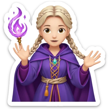 A playful mage girl with braids, purple cloak, and magic swirling around her hands.
 sticker