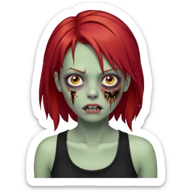 zombie girl with red hair and black tank top  sticker