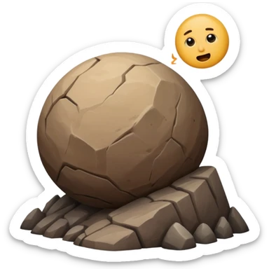 Sisyphus at the base of a hill starting to push a boulder, emoji style sticker