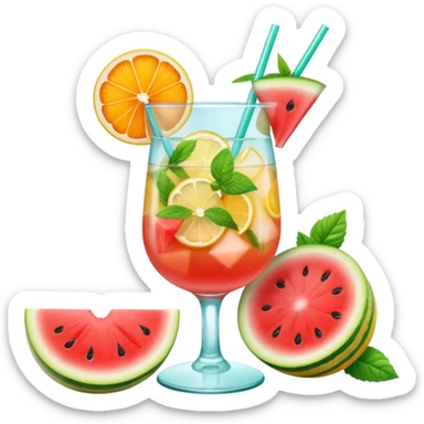 summer cocktail with lemon, watermelon, orange sticker