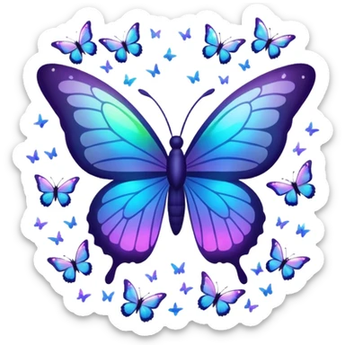 bts logo with butterflies on the logo and flying around it and light sparkles around it all sticker
