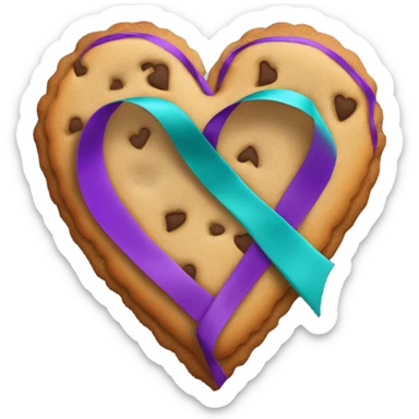 Cookie heart with purple teal awareness ribbon loop sticker