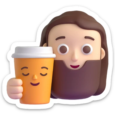 3D sleepy face with coffee cup waking up sticker