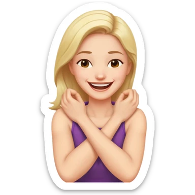 arms crossed holding neck laughing women sticker