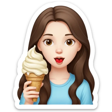 beautiful pale brunette girl with long hair eating ice cream sticker