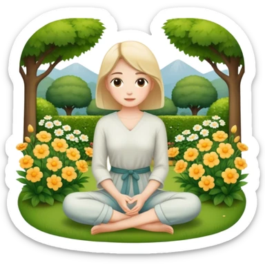 Woman sitting calmly in a peaceful garden sticker
