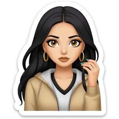 latina, baddie,pretty, brown eyes, makeup, black eyeliner, long hair, with clothes sticker