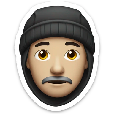 a skinny, sad man with a black eye wearing a Russian cap with an earflap.
 sticker