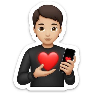person silhouette holding a phone with a heart sticker