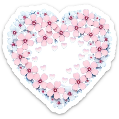  blue sakura heart, heart made of white sakura petals with pink accents, remove background sticker