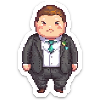 A chubby funny person in a formal suit sticker